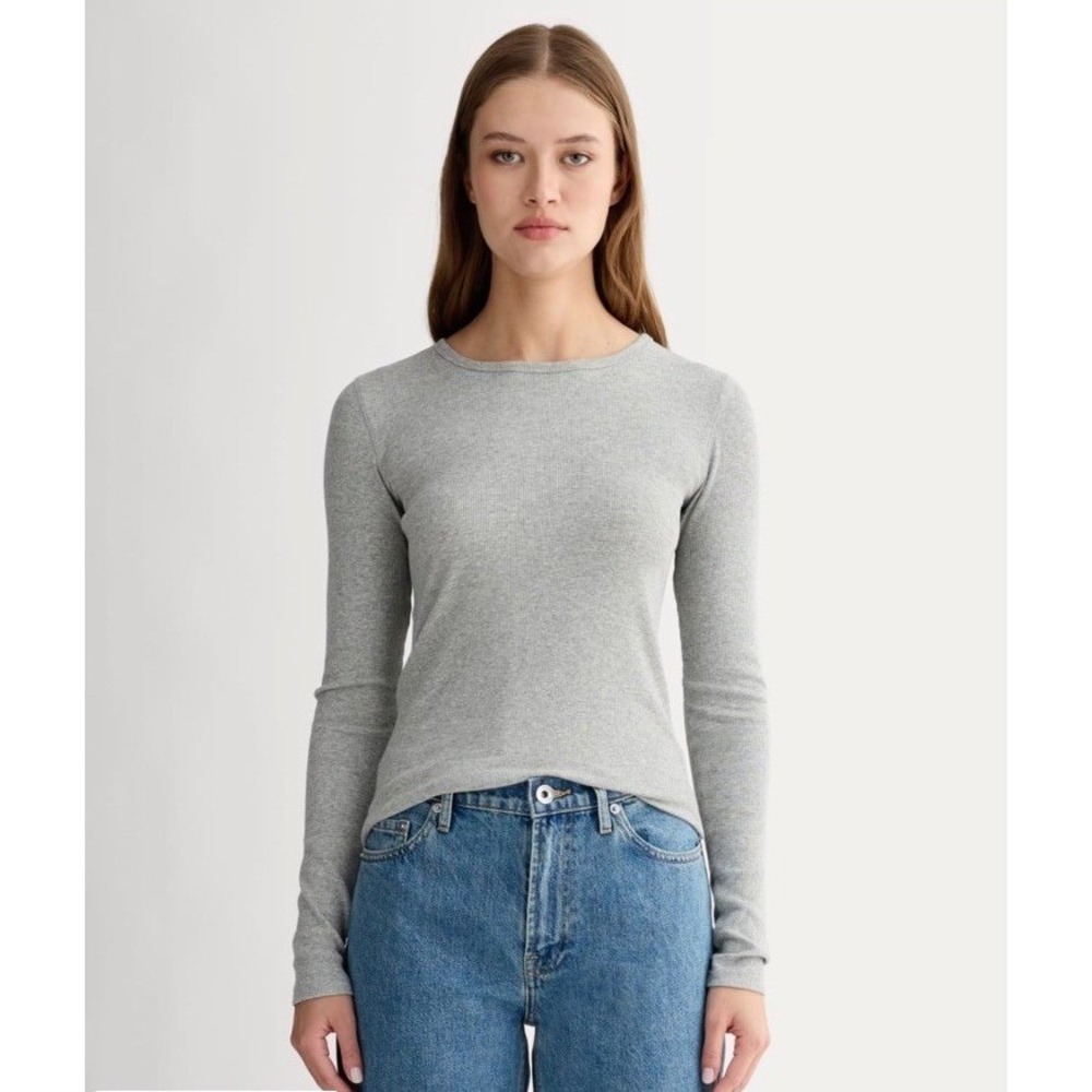 Everlane NWT‎ Supima Cotton Luxe Micro-rib Long Sleeve Crew Heather Gray XS